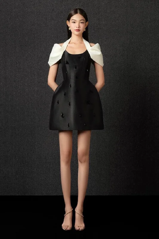 Polyester mini dresses for easy care Esma A-line Halter Neck Taffeta Mini Dress