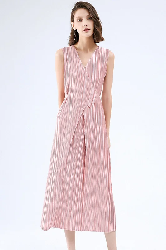 Midi dresses with mesh inserts for a trendy and breathable option Fully Pleated Glossy Tie-Strap Dress Midi dresses with mesh inserts for a trendy and breathable option Fully Pleated Glossy Tie-Strap Dress