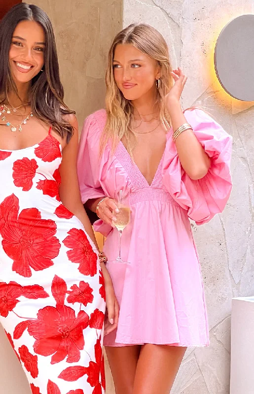 Animal print mini dresses for a bold statement Torie Pink Short Sleeve Mini Dress