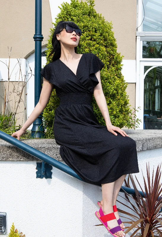 Midi dresses with puff sleeves for a vintage - inspired look Crinkle Smocking Waistband Dress
