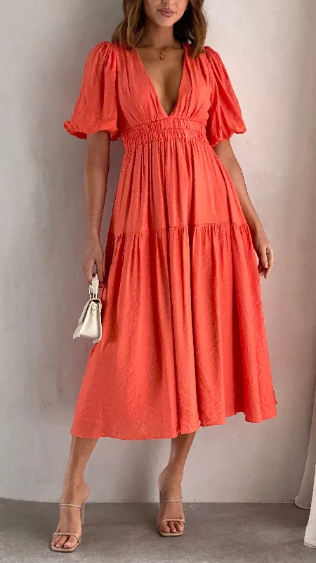 Plaid midi dresses for a fall - themed family gathering Erin Midi Dress - Melon