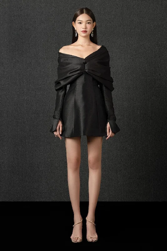 Mini dresses with tiered skirts for added volume Kieran A-line Off-Shoulder Taffeta Mini Dress Mini dresses with tiered skirts for added volume Kieran A-line Off-Shoulder Taffeta Mini Dress