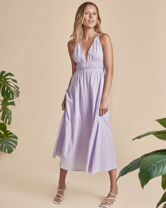 Midi dresses with asymmetric hems for a fashion - forward and dynamic appearance SADY MIDI DRESS -LILAC Midi dresses with asymmetric hems for a fashion - forward and dynamic appearance SADY MIDI DRESS -LILAC
