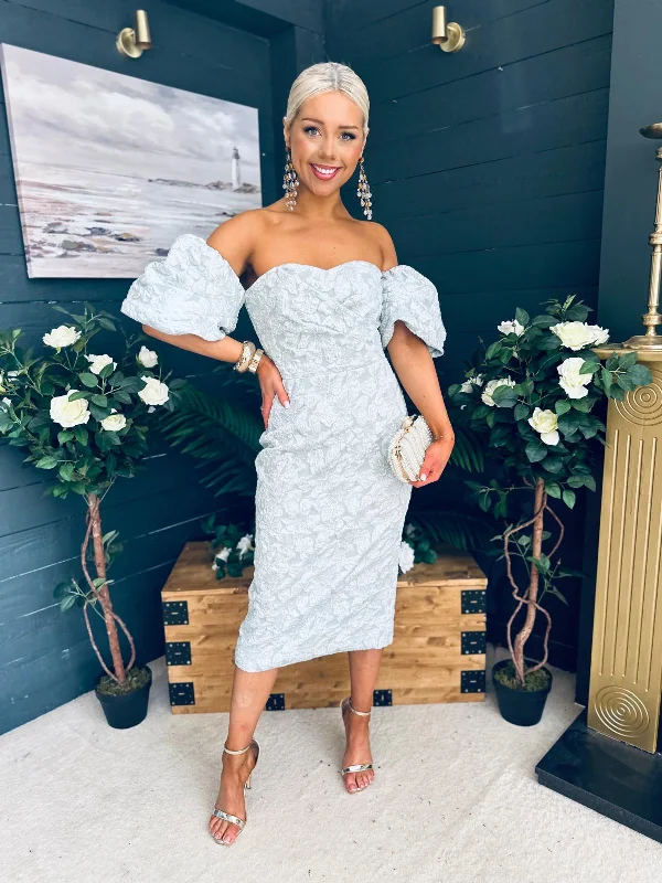 Midi dresses with cold - shoulder cutouts for a trendy style Hannah Bardot Occasion Dress Green