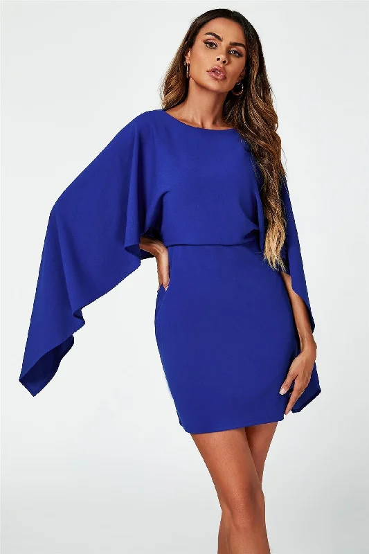 Animal print mini dresses for a bold statement Back Detail Mini Dress With Cape In Blue by FS Collection Animal print mini dresses for a bold statement Back Detail Mini Dress With Cape In Blue by FS Collection