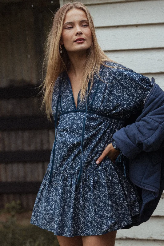 Mini dresses with side slits for a sexy appeal Brooklyn Mini Dress - Blue Floral