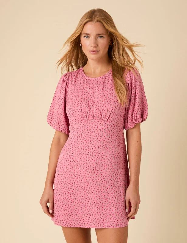 Mini dresses with keyhole necklines Petite Pink Ditsy Floral Benita Mini Dress