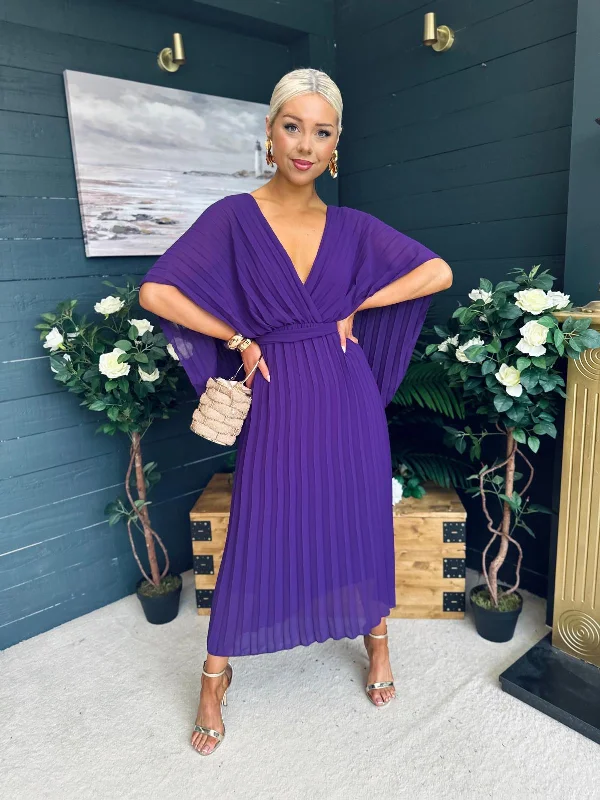 Midi dresses with wrap - around skirts for a customizable fit Caoimhe Cape Detail Occasion Dress Violet