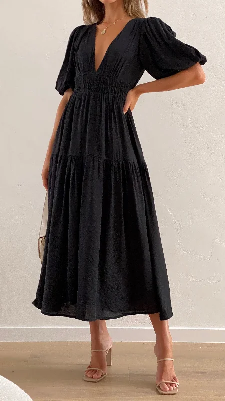 Midi dresses with side slits for a sexy and elegant appearance Erin Midi Dress - Black