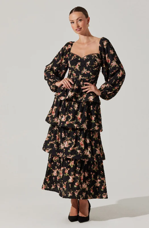 Off - the - Shoulder Women Dress for a Romantic and Feminine LookAumie Tiered Floral Maxi Dress Off - the - Shoulder Women Dress for a Romantic and Feminine LookAumie Tiered Floral Maxi Dress