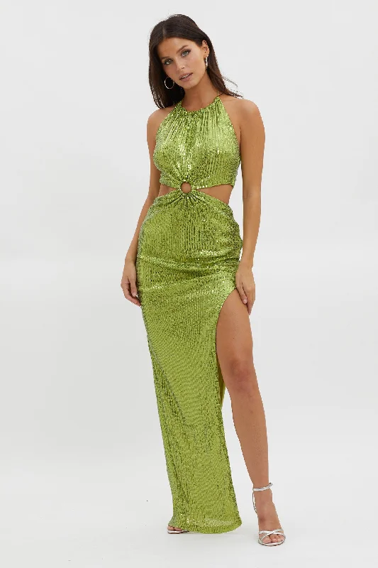 Printed Abstract Women Dress for a Modern and Artistic AppealAstral Halterneck Sequin Dress Lime Printed Abstract Women Dress for a Modern and Artistic AppealAstral Halterneck Sequin Dress Lime