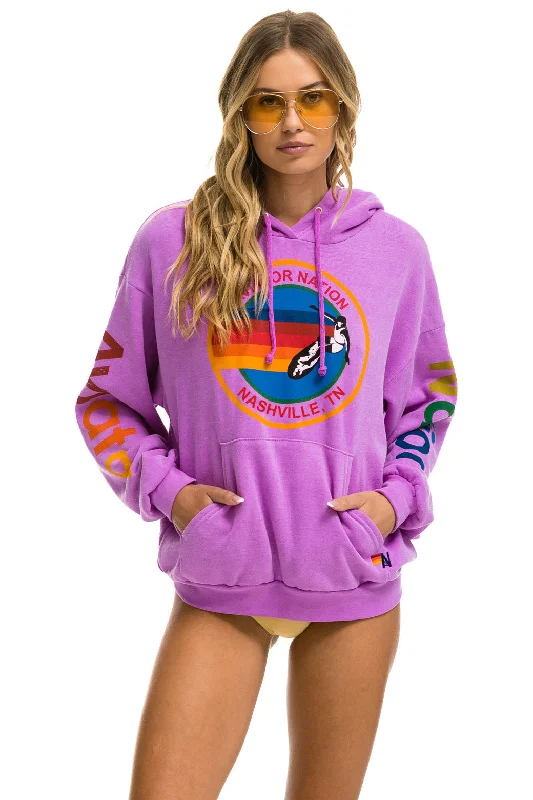 Women's quarter - zip sweatshirt made of organic cotton for eco - conscious fashionAVIATOR NATION NASHVILLE RELAXED PULLOVER HOODIE - NEON PURPLE Women's quarter - zip sweatshirt made of organic cotton for eco - conscious fashionAVIATOR NATION NASHVILLE RELAXED PULLOVER HOODIE - NEON PURPLE