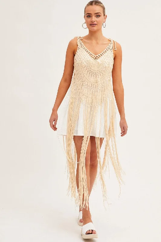 Long - Sleeve Women Dress in Velvet for a Luxurious Winter LookBeige Crochet Beach Pullover Dress Cover Up Long - Sleeve Women Dress in Velvet for a Luxurious Winter LookBeige Crochet Beach Pullover Dress Cover Up