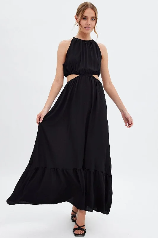 Plus Size Women Dress with a Flattering A - Line Cut for Comfort and StyleBlack Cutout Maxi Dress Plus Size Women Dress with a Flattering A - Line Cut for Comfort and StyleBlack Cutout Maxi Dress