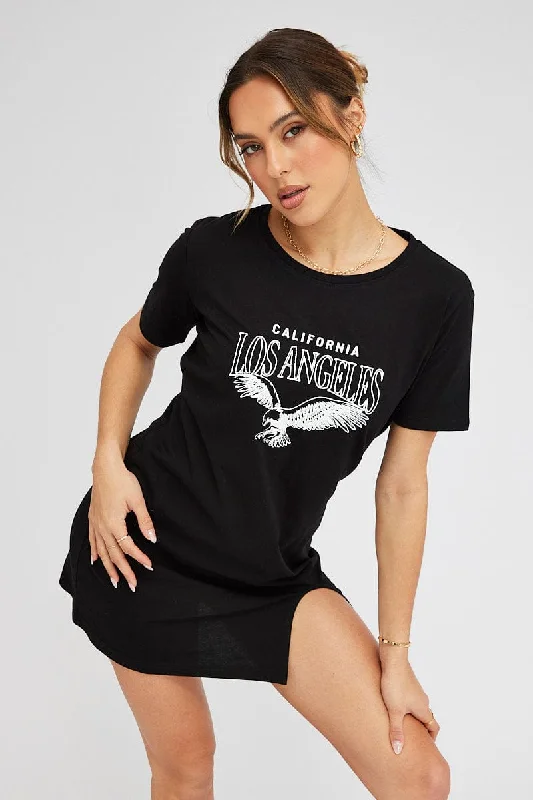 Ball Gown Women Dress with a Full Skirt for a Princess - like LookBlack Graphic Dress Short Sleeve Ball Gown Women Dress with a Full Skirt for a Princess - like LookBlack Graphic Dress Short Sleeve