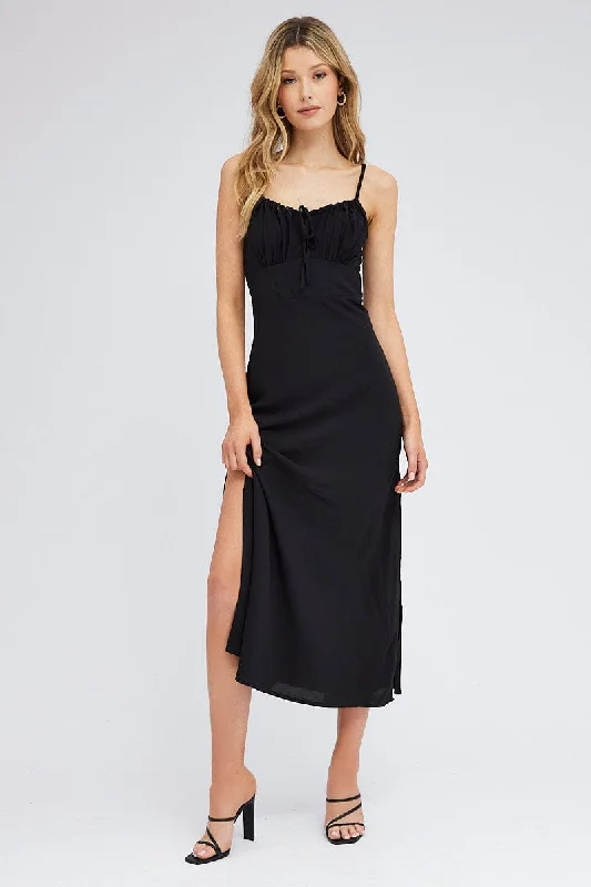 Backless Women Dress for a Sexy and Alluring Look at Evening EventsBlack Midi Dress Gathering Bust Sleeveless Backless Women Dress for a Sexy and Alluring Look at Evening EventsBlack Midi Dress Gathering Bust Sleeveless