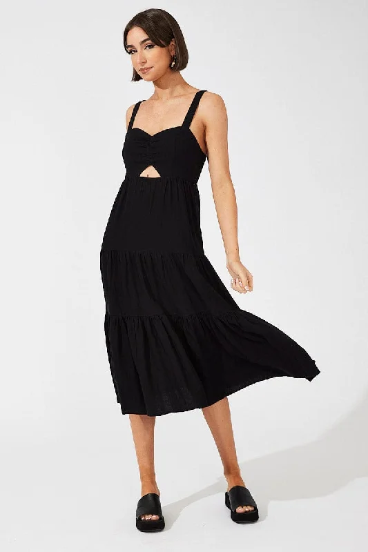 Mermaid - Style Women Dress with a Fitted Silhouette for Special OccasionsBlack Midi Dress Sleeveless Cut Out Mermaid - Style Women Dress with a Fitted Silhouette for Special OccasionsBlack Midi Dress Sleeveless Cut Out