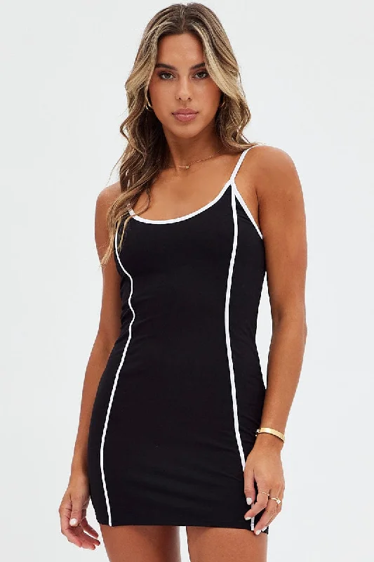 Halter Neck Women Dress to Show Off the Shoulders and NecklineBlack Mini Dress Sleeveless Bodycon Binding Detail Halter Neck Women Dress to Show Off the Shoulders and NecklineBlack Mini Dress Sleeveless Bodycon Binding Detail