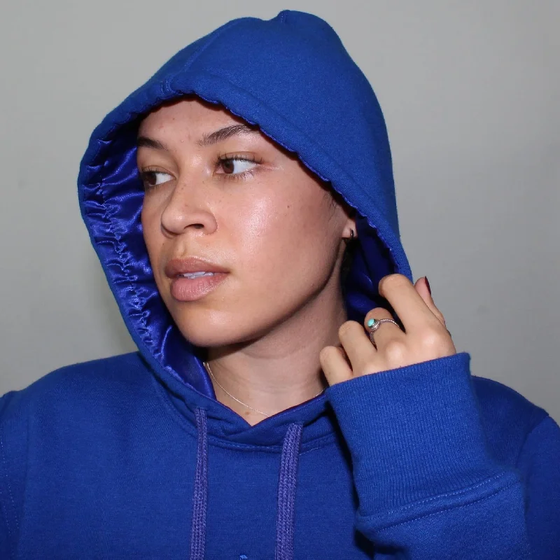 Women's quarter - zip sweatshirt made of organic cotton for eco - conscious fashionSatin Lined Hoodie - Blue Women's quarter - zip sweatshirt made of organic cotton for eco - conscious fashionSatin Lined Hoodie - Blue