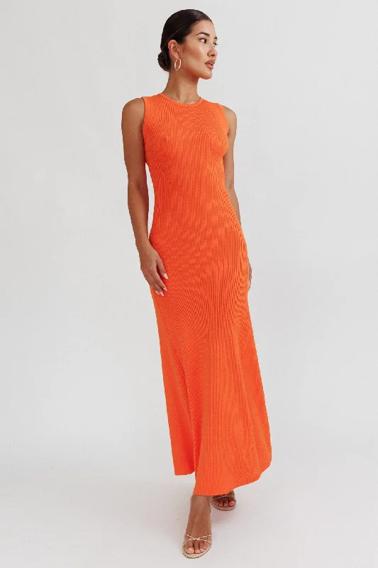 Ruffled Women Dress with Multiple Layers for a Playful and Girly StyleBraylee Sleeveless Ribbed Knit Maxi Dress Orange Ruffled Women Dress with Multiple Layers for a Playful and Girly StyleBraylee Sleeveless Ribbed Knit Maxi Dress Orange