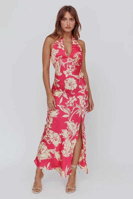 Mini Women Dress with a Short Hem for a Young and Trendy StyleBrighter Days Halterneck Split Midi Dress Fuchsia Mini Women Dress with a Short Hem for a Young and Trendy StyleBrighter Days Halterneck Split Midi Dress Fuchsia