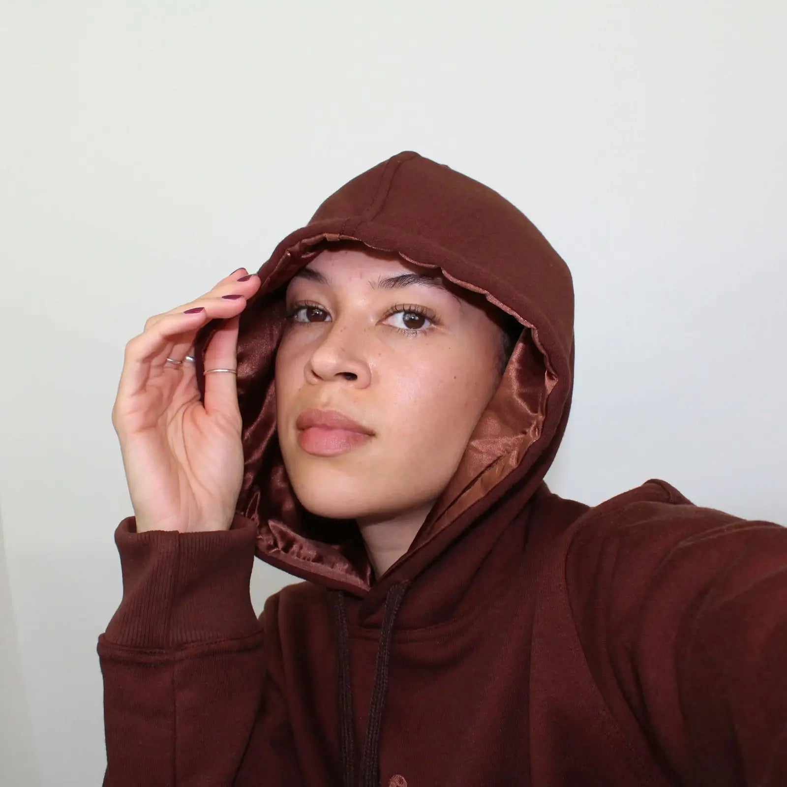 Women's color - block hoodie combining bold hues for a fashion - forward statementSatin Lined Hoodie - Brown Women's color - block hoodie combining bold hues for a fashion - forward statementSatin Lined Hoodie - Brown