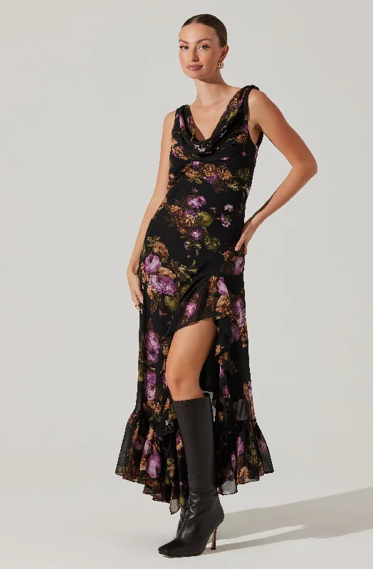 Little Black Women Dress with Sequins for a Glamorous Night OutCecilia Cowl Neck Maxi Dress