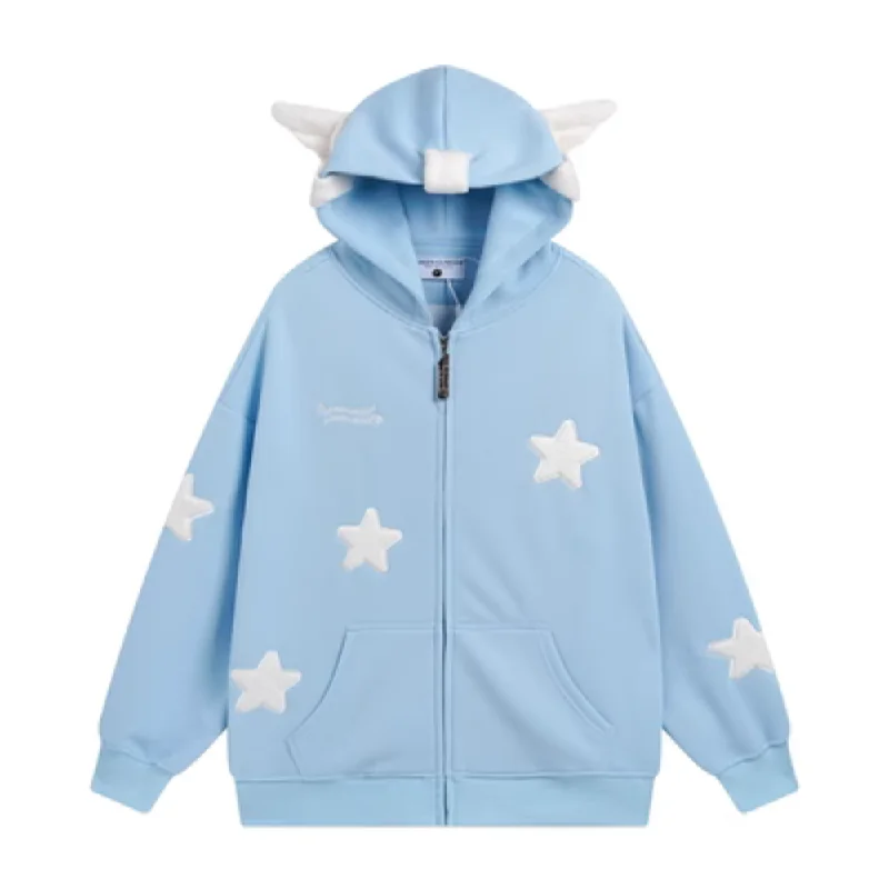 Women's tie - front hoodie in a lightweight fabric for summer layeringSolid Color 3D Stars Hoodie