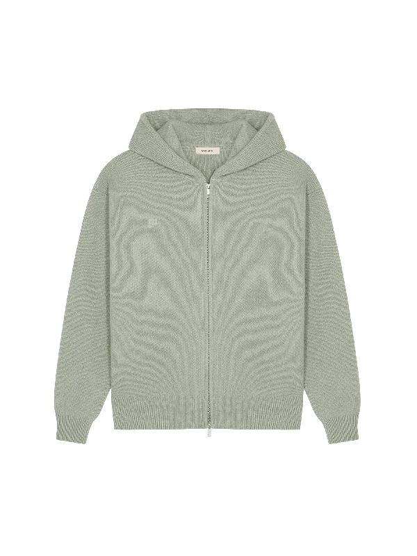 Women's oversized cropped hoodie with drawstrings for a trendy lookWomens DNA Recycled Cashmere Zipped Hoodie—moss green Women's oversized cropped hoodie with drawstrings for a trendy lookWomens DNA Recycled Cashmere Zipped Hoodie—moss green