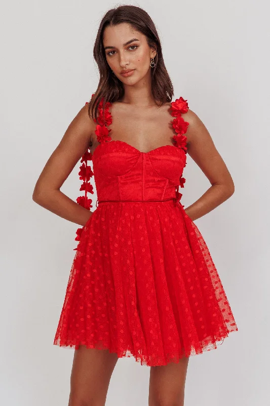 Pleated Women Dress with a Timeless and Elegant TextureFairytale Dream Floral Strap Mini Dress Red Pleated Women Dress with a Timeless and Elegant TextureFairytale Dream Floral Strap Mini Dress Red