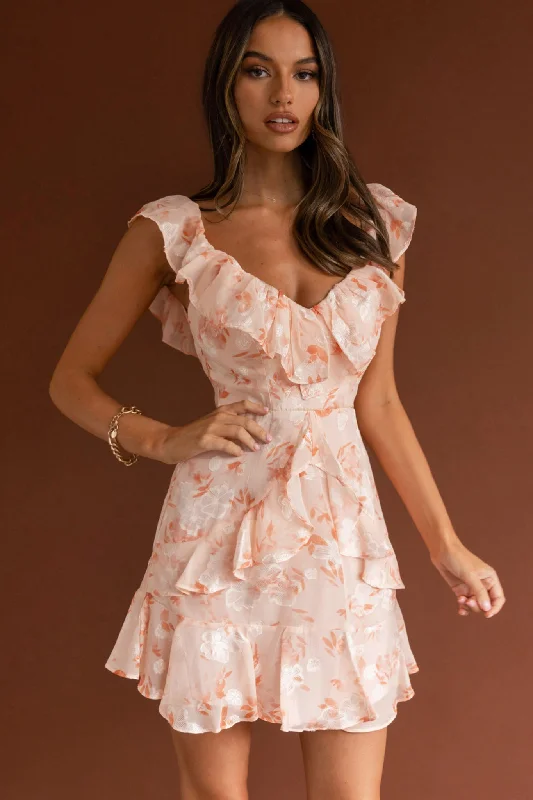 Backless Women Dress for a Sexy and Alluring Look at Evening EventsFlower Child Frill V-Neckline Dress Floral Blush Backless Women Dress for a Sexy and Alluring Look at Evening EventsFlower Child Frill V-Neckline Dress Floral Blush