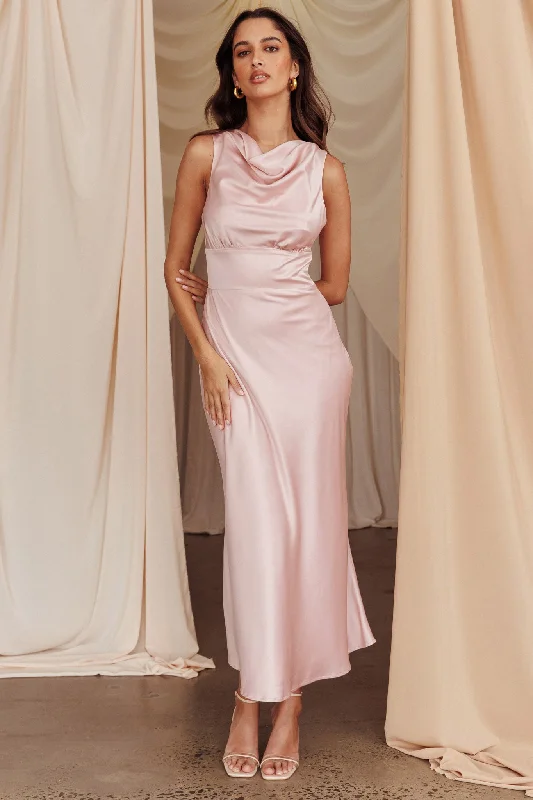 Empire Waist Women Dress to Accentuate the Bust and Conceal the WaistFluttering Hearts Cowl Neck Sleeveless Midi Dress Blush Empire Waist Women Dress to Accentuate the Bust and Conceal the WaistFluttering Hearts Cowl Neck Sleeveless Midi Dress Blush