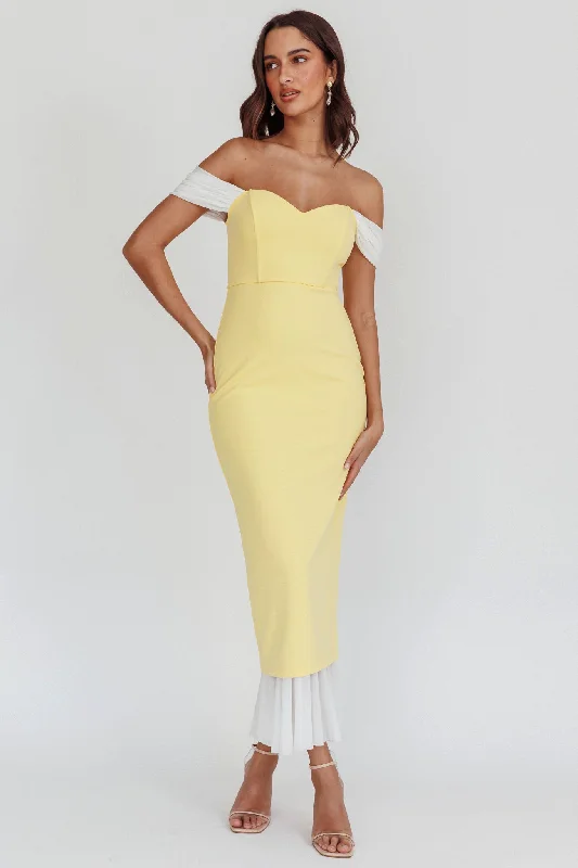 Lace - Embellished Women Dress for an Elegant and Sophisticated AppearanceFreesia Off Shoulder Bodycon Midi Dress Lemon Lace - Embellished Women Dress for an Elegant and Sophisticated AppearanceFreesia Off Shoulder Bodycon Midi Dress Lemon