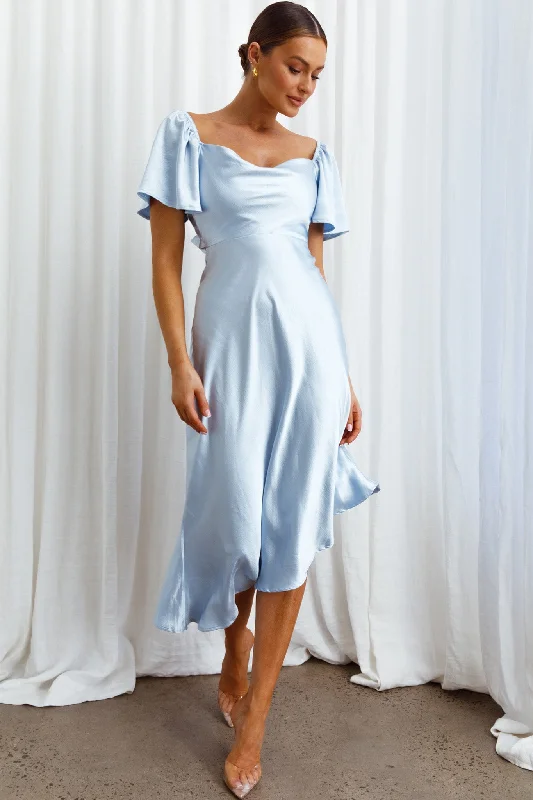 Halter Neck Women Dress to Show Off the Shoulders and NecklineGrayson Tied Back Asymmetrical Midi Dress Steel Blue Halter Neck Women Dress to Show Off the Shoulders and NecklineGrayson Tied Back Asymmetrical Midi Dress Steel Blue