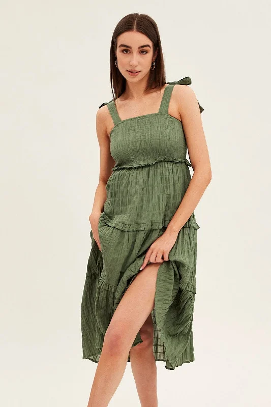 Halter Neck Women Dress to Show Off the Shoulders and NecklineGreen Midi Dress Sleeveless Shirred Texture Cotton Halter Neck Women Dress to Show Off the Shoulders and NecklineGreen Midi Dress Sleeveless Shirred Texture Cotton