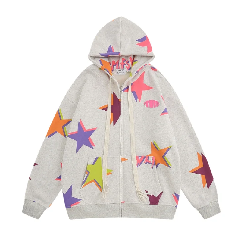 Women's sherpa - lined hoodie for extreme cold weather outdoor activitiesHigh Street Colorful Star Full Zip Hoodies Women's sherpa - lined hoodie for extreme cold weather outdoor activitiesHigh Street Colorful Star Full Zip Hoodies