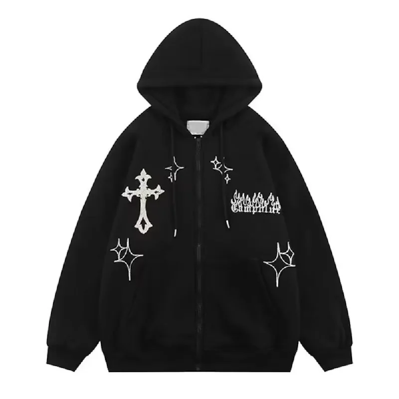 Women's sherpa - lined hoodie for extreme cold weather outdoor activitiesHigh Street Cross Embroidered Hoodie Women's sherpa - lined hoodie for extreme cold weather outdoor activitiesHigh Street Cross Embroidered Hoodie