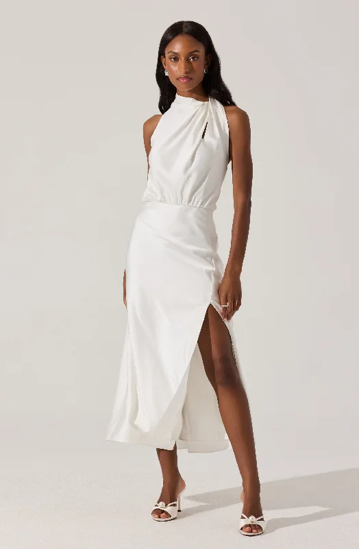Ball Gown Women Dress with a Full Skirt for a Princess - like LookJelyn Satin Midi Dress Ball Gown Women Dress with a Full Skirt for a Princess - like LookJelyn Satin Midi Dress