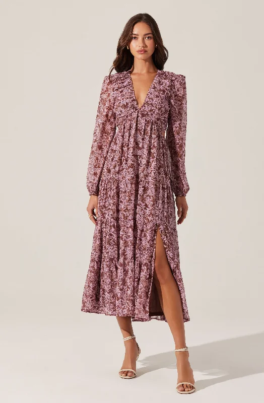 Ball Gown Women Dress with a Full Skirt for a Princess - like LookV-Neck Cutout Midi Dress Ball Gown Women Dress with a Full Skirt for a Princess - like LookV-Neck Cutout Midi Dress