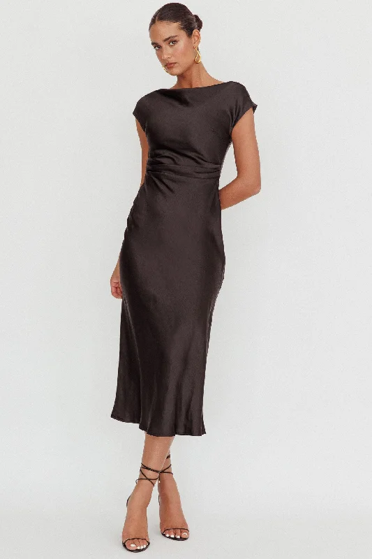 Maxi Women Dress with Floral Print for a Bohemian VibeLoveland Cap Sleeve Cowl Back Midi Dress Black Maxi Women Dress with Floral Print for a Bohemian VibeLoveland Cap Sleeve Cowl Back Midi Dress Black