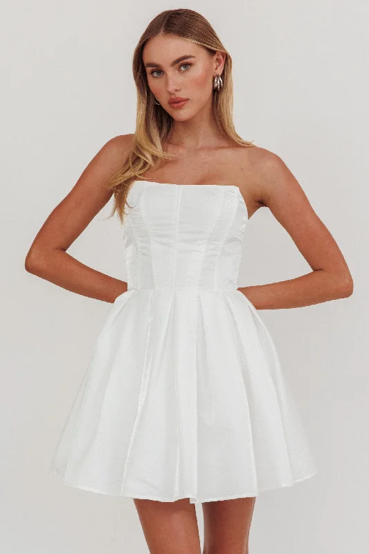 Shift Women Dress with a Simple and Classic Design for Everyday WearLoveless Strapless Flared Mini Dress Off White Shift Women Dress with a Simple and Classic Design for Everyday WearLoveless Strapless Flared Mini Dress Off White