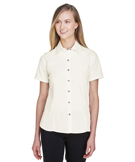 Women's long - sleeve cropped sweatshirt with ribbed cuffs for a snug fitM560W - Harriton Ladies Barbados Textured Camp Shirt | Creme Women's long - sleeve cropped sweatshirt with ribbed cuffs for a snug fitM560W - Harriton Ladies Barbados Textured Camp Shirt | Creme