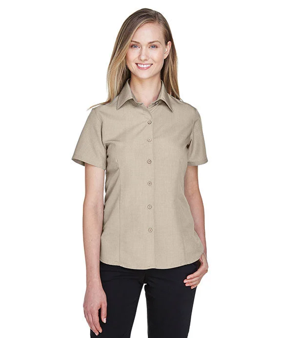 Women's graphic - printed sweatshirt featuring floral patterns for a feminine touchM560W - Harriton Ladies Barbados Textured Camp Shirt | Khaki Women's graphic - printed sweatshirt featuring floral patterns for a feminine touchM560W - Harriton Ladies Barbados Textured Camp Shirt | Khaki