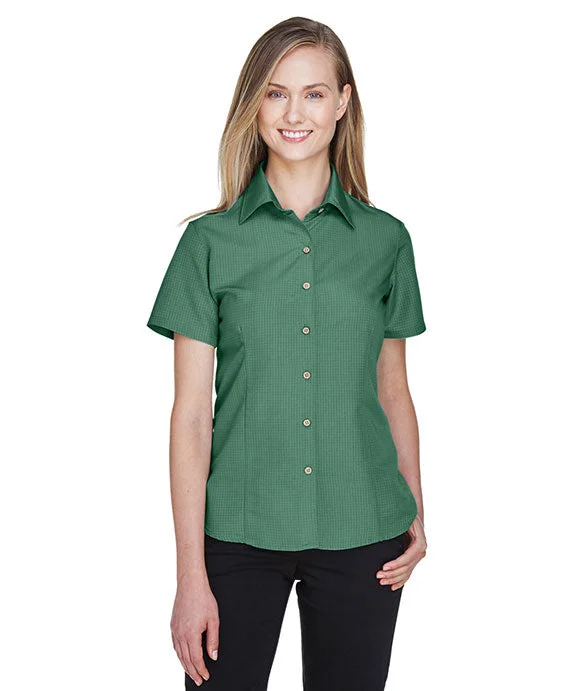 Women's oversized cropped hoodie with drawstrings for a trendy lookM560W - Harriton Ladies Barbados Textured Camp Shirt | Palm Green Women's oversized cropped hoodie with drawstrings for a trendy lookM560W - Harriton Ladies Barbados Textured Camp Shirt | Palm Green