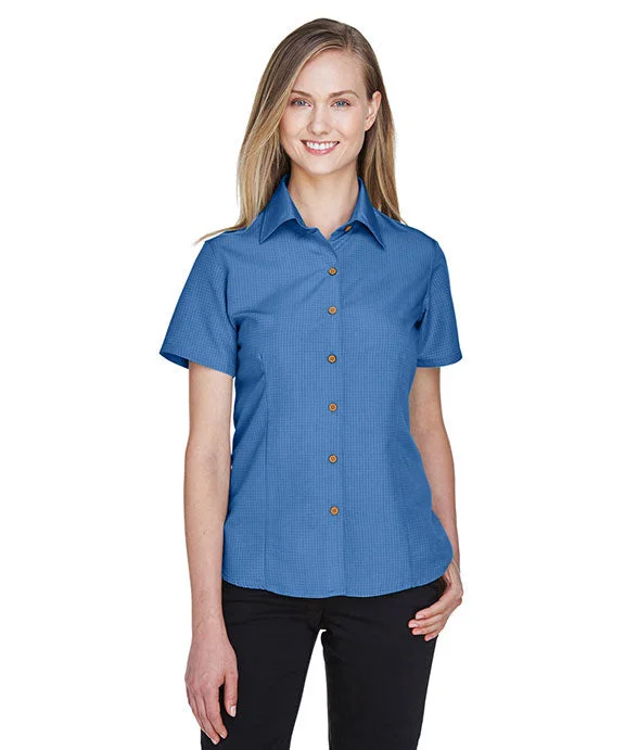 Women's sweatshirt with a mesh panel insert for breathability during workoutsM560W - Harriton Ladies Barbados Textured Camp Shirt | Pool Blue Women's sweatshirt with a mesh panel insert for breathability during workoutsM560W - Harriton Ladies Barbados Textured Camp Shirt | Pool Blue