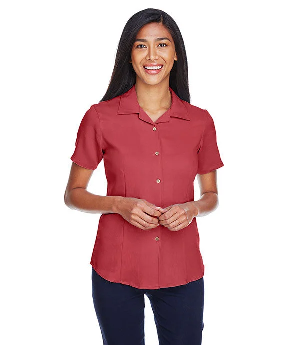 Women's cropped sweatshirt with a slogan graphic for a fun and expressive lookM570W - Harriton Ladies Bahama Cord Camp Shirt | Tile Red Women's cropped sweatshirt with a slogan graphic for a fun and expressive lookM570W - Harriton Ladies Bahama Cord Camp Shirt | Tile Red