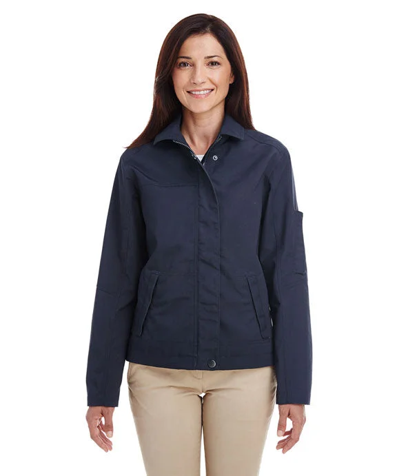 Women's fleece - lined hoodie with thumbholes for warmth in winterM705W - Harriton Ladies Auxiliary Canvas Work Jacket | Dark Navy Women's fleece - lined hoodie with thumbholes for warmth in winterM705W - Harriton Ladies Auxiliary Canvas Work Jacket | Dark Navy