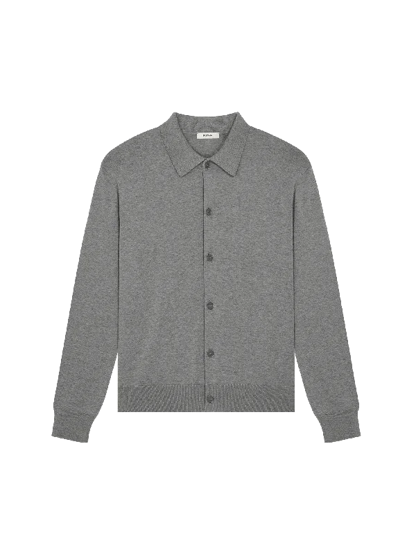 Women's hoodie with a kangaroo pocket and a pom - pom drawstring for added charmMens DNA Knitted Collared Shirt—grey marl Women's hoodie with a kangaroo pocket and a pom - pom drawstring for added charmMens DNA Knitted Collared Shirt—grey marl