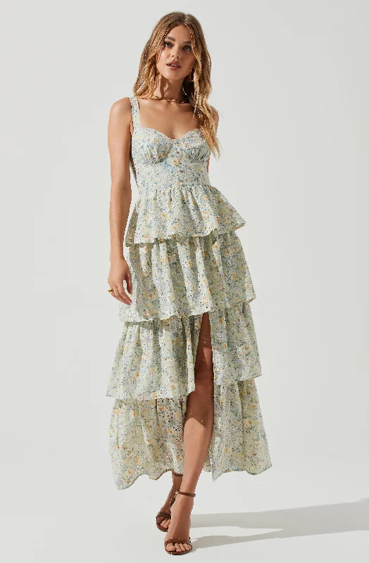 Printed Abstract Women Dress for a Modern and Artistic AppealMidsummer Floral Tiered Maxi Dress Printed Abstract Women Dress for a Modern and Artistic AppealMidsummer Floral Tiered Maxi Dress