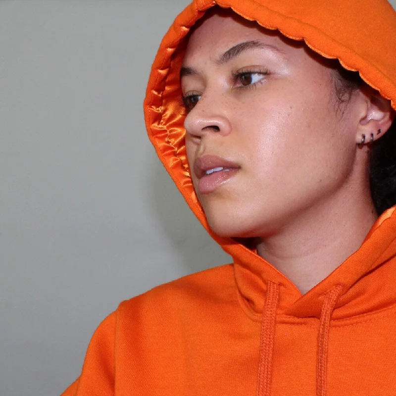 Women's oversized cropped hoodie with drawstrings for a trendy lookSatin Lined Hoodie - Orange Women's oversized cropped hoodie with drawstrings for a trendy lookSatin Lined Hoodie - Orange